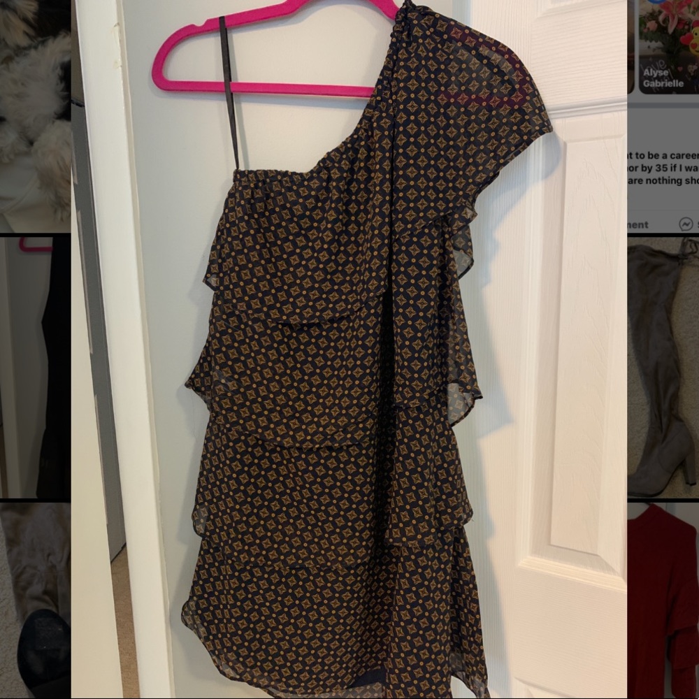 Navy patterned one shoulder dress